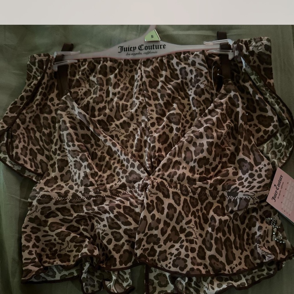 Juicy Couture Leopard Print Ruffle Silk Top - Brown